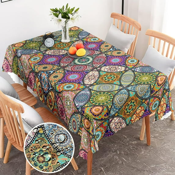 Rectangle Table Cloth, Boho Rectangle Tablecloth, Stain Resistance Water Repellent and Wrinkle-Free, Table Cover Decor for Home Kitchen Dining Party Patio Indoor and Outdoor Use, 60'''' x 84''''