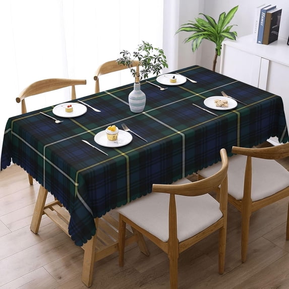 Rectangle Table Cloth, Clan Campbell Navy Blue and Green Scottish Tartan Resistant Washable Tablecloth Decorative Table Cover for Dining, Indoor and Outdoor
