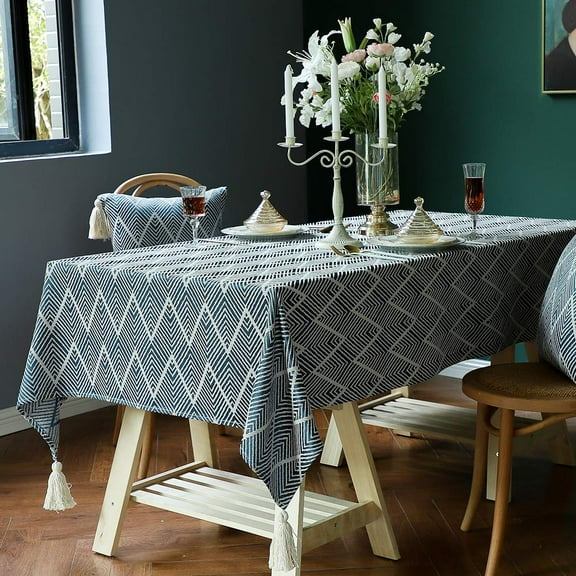 Rectangle Table Cloth Cotton Linen Wrinkle Free Anti-Fading Tablecloth Comfort Thick, 53"x86"