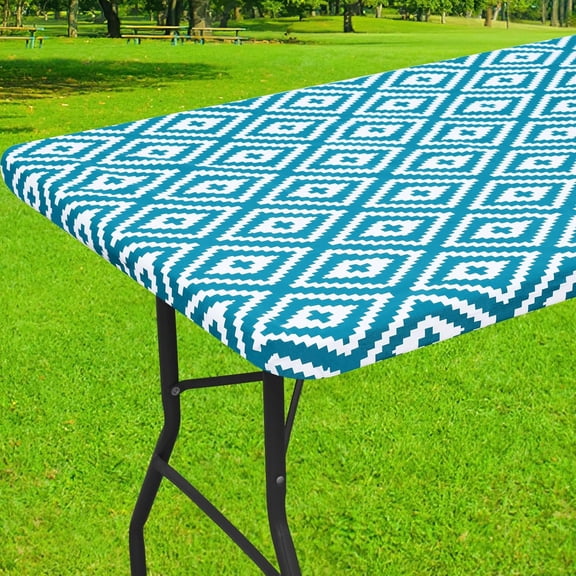 Rectangle Table Cloth Cover, Waterproof Elastic Fitted Picnic Tablecloth for 5 Foot Tables, Wipeable Flannel Backed Vinyl Tablecloths for Camping, Dining, Outdoor (Teal, 30" x 60")