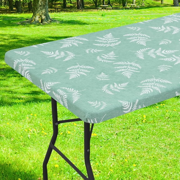 Rectangle Table Cloth Cover, Waterproof Elastic Fitted Picnic Tablecloth for 8 Foot Tables, Wipeable Flannel Backed Vinyl Tablecloths for Camping, Dining, Outdoor (Light Green, 30" x 96")