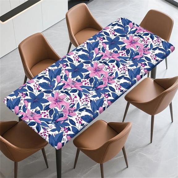 Rectangle Table Cloth Cover Waterproof Elastic Fitted Polyester Fitted Tablecloths for 4 Foot Tables for Indoor, Picnic, Camping, Outdoors