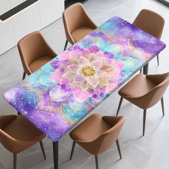 Rectangle Table Cloth Cover Waterproof Elastic Fitted Polyester Fitted Tablecloths for 6 Foot Tables for Indoor,Picnic, Camping, Outdoor
