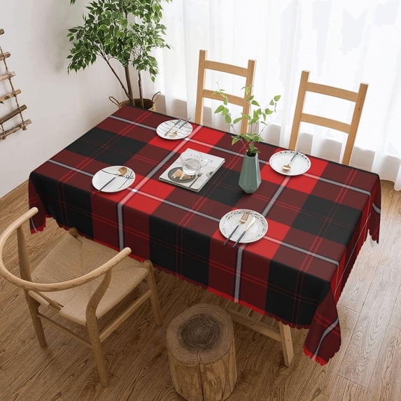 Rectangle Table Cloth, Cunningham Tartan Red Black Plaid Resistant Washable Tablecloth Decorative Table Cover for Dining, Indoor and Outdoor