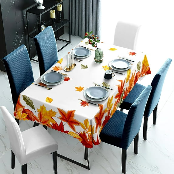 Rectangle Table Cloth, Fall Halloween Rectangle Table Cloth, Stain Resistance Water Repellent Wrinkle-Free, Gold Floral Tablecloth for Home Kitchen Dining Party Patio 60x84 (Maple Leaf)