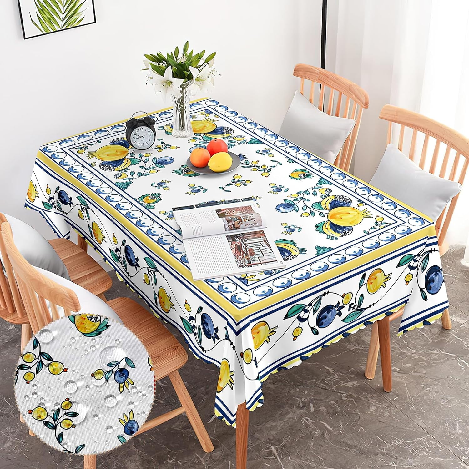 Rectangle Table Cloth, Floral Rectangle Tablecloth, Stain Resistance Water Repellent and Wrinkle ...