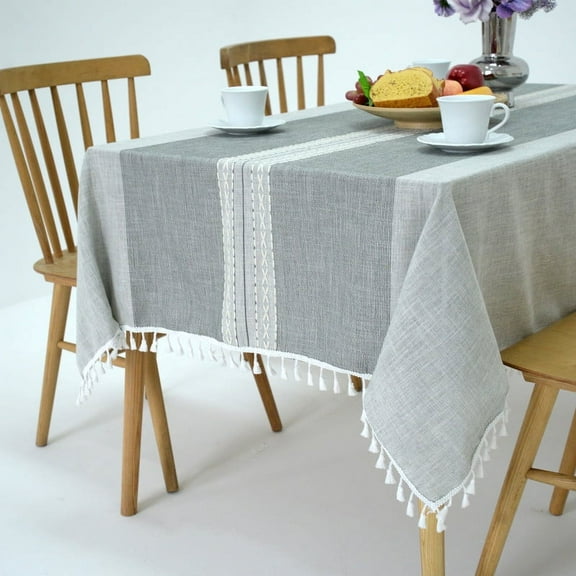 Rectangle Table Cloth, Fringed Tablecloth, Linen Wrinkle Free Anti-Fading Tablecloths, Durable for Party, Picnic, Kitchen and Dining Room, Gray,55"×55"