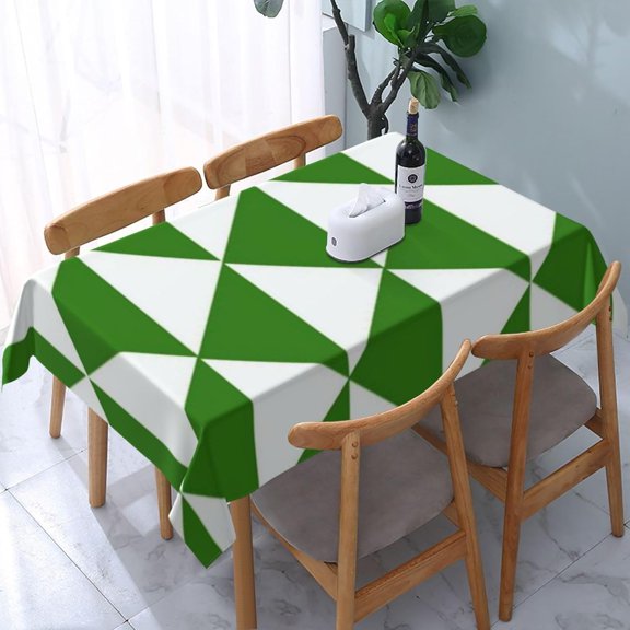 Rectangle Table Cloth, Grass Green and White Triangles Tablecloth Washable Oblong Table Covers Decorative for Kitchen & Table Linens 60" x 84"
