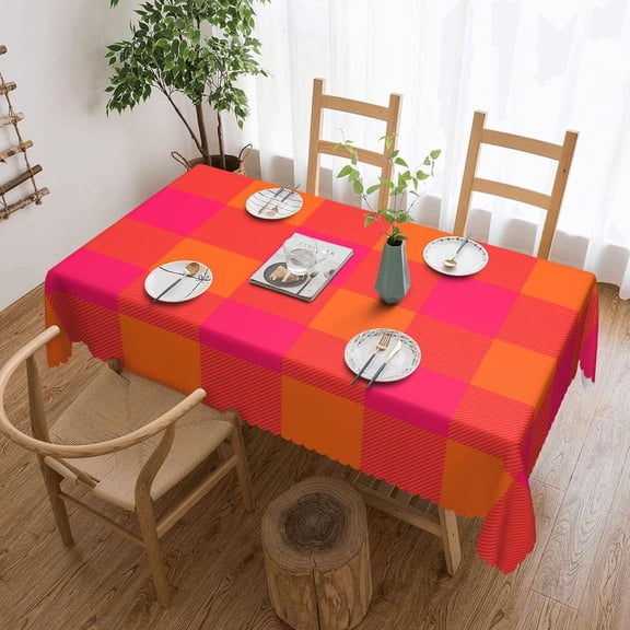 Rectangle Table Cloth, Hot Pink and Tangerine Orange Buffalo Plaid Resistant Washable Tablecloth Decorative Table Cover for Dining, Indoor and Outdoor