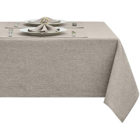 Rectangle Table Cloth Linen Farmhouse Stainproof Waterproof Washable Polyester Oblong Rectangular Fabric Table Cover for Kitchen Dining Dinner(Flaxen/52x70 Inch)