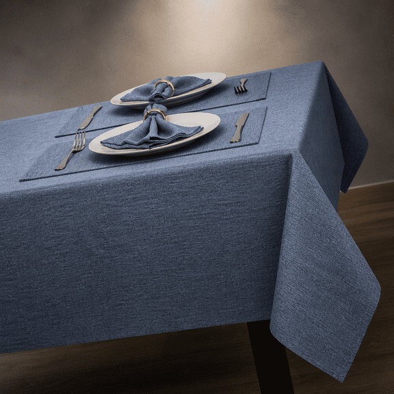 Rectangle Table Cloth Linen Farmhouse Stainproof Waterproof Washable Polyester Rectangular Fabric Cover For Kitchen Dining Dinner(denim Blue/60x84 Inch)
