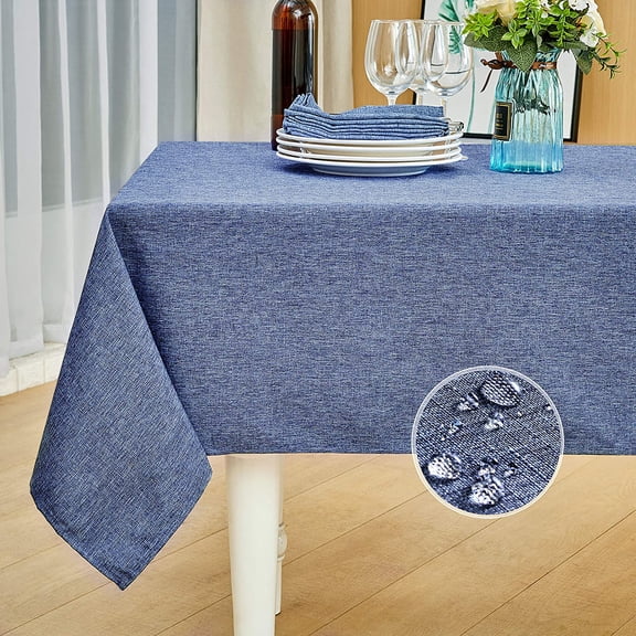 Rectangle Table Cloth Linen Farmhouse Tablecloth Waterproof Anti-Shrink Soft and Wrinkle Resistant Decorative Fabric Cover for Kitchen (Denim Blue, 52" x 70" (4-6 Seats))