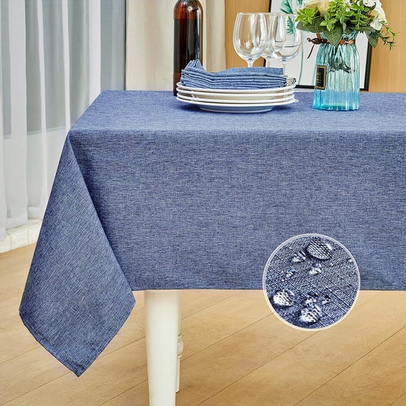 Rectangle Table Cloth Linen Farmhouse Tablecloth Waterproof Anti-Shrink Soft and Wrinkle Resistant Decorative Fabric Table Cover for Kitchen (Denim Blue, 60" x 102" (8-10 Seats))