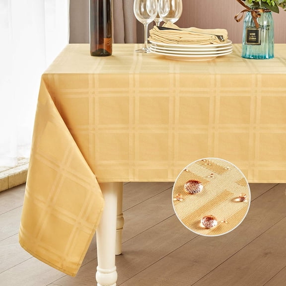 Rectangle Table Cloth Linen Farmhouse Tablecloth Waterproof Anti-Shrink Soft and Wrinkle Resistant Decorative Fabric Table Cover for Kitchen (Flaxen, 52" x 70" (4-6 Seats))