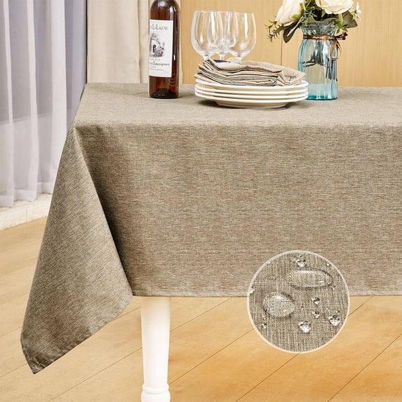 Rectangle Table Cloth Linen Farmhouse Tablecloth Waterproof Anti-Shrink Soft and Wrinkle Resistant Decorative Fabric Table Cover for Kitchen (Flaxen, 52" x 70" (4-6 Seats))