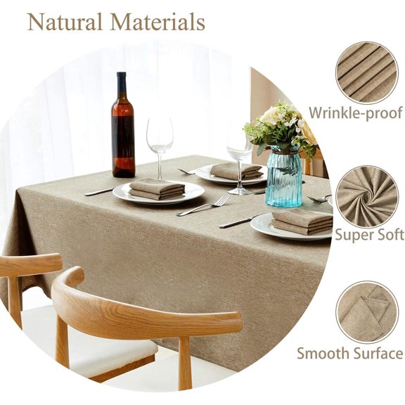 Rectangle Table Cloth Linen Farmhouse Tablecloth Waterproof Anti-Shrink Soft and Wrinkle Resistant Decorative Fabric Table Cover for Kitchen (Flaxen, 52" x 70" (4-6 Seats))