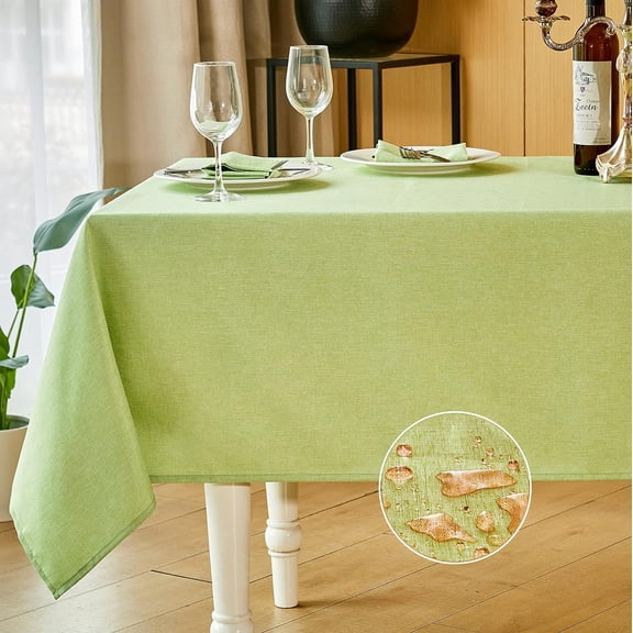 Rectangle Table Cloth Linen Farmhouse Tablecloth Waterproof Anti-Shrink Soft and Wrinkle Resistant Decorative Fabric Table Cover for Kitchen (Mint Green, 60" x 84" (6-8 Seats))