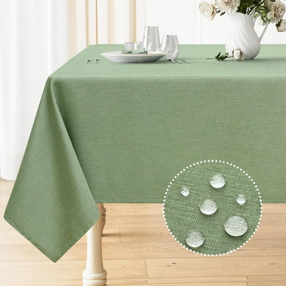 Rectangle Table Cloth Linen Textured, Waterproof Spillproof Anti-Wrinkle Burlap Tablecloth, Washable Decorative Fabric Table Cover for Dining, Party, Banquet, 84 x 60 Inch, Sage Green