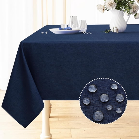 Rectangle Table Cloth Linen Textured, Waterproof Spillproof Anti-Wrinkle Burlap Tablecloth, Washable Decorative Fabric Table Cover for Dining, Party, Banquet, 60 x 120 Inch, Navy