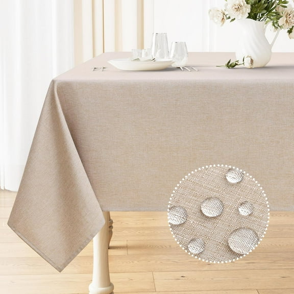 Rectangle Table Cloth Linen Textured, Waterproof Spillproof Anti-Wrinkle Burlap Tablecloth, Washable Decorative Fabric Table Cover for Dining, Party, Banquet, 60 x 84 Inch, Linen