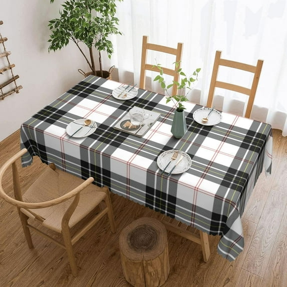 Rectangle Table Cloth, Macpherson Tartan Black White Plaid Resistant Washable Tablecloth Decorative Table Cover for Dining, Indoor and Outdoor