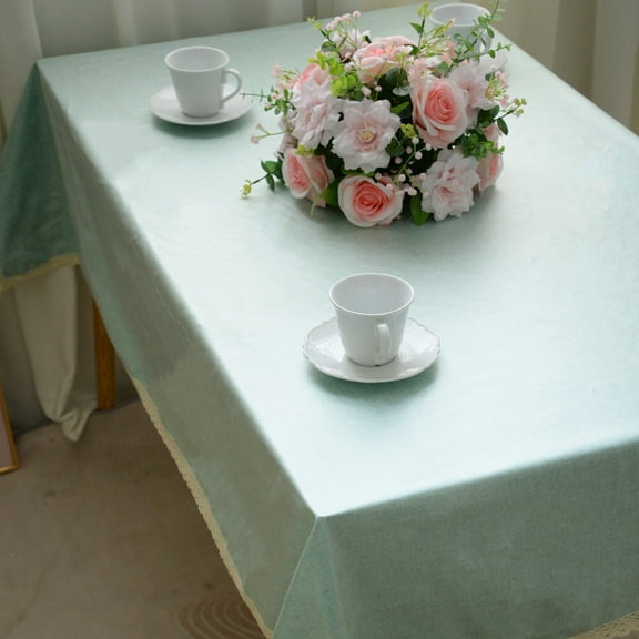 Rectangle Table Cloth, Oilcloth Waterproof Wipeable Tablecloths, Reusable Modern Table Cover for Outdoor Picnic Camping Dining Table, Lake Blue Color, 71"×55"