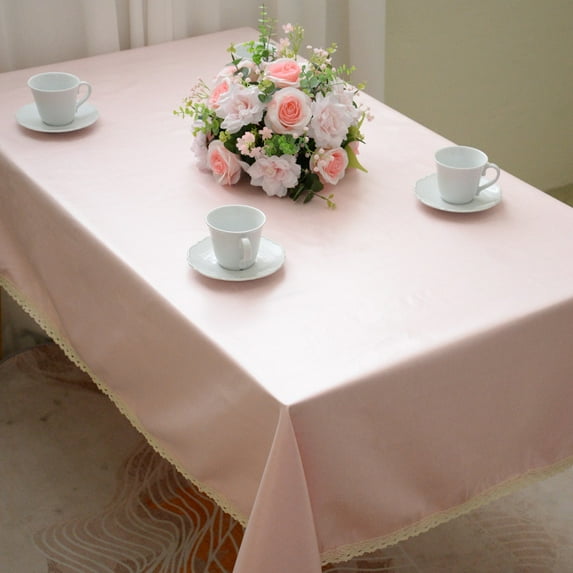 Rectangle Table Cloth, Oilcloth Waterproof Wipeable Tablecloths, Reusable Modern Table Cover for Outdoor Picnic Camping Dining Table, Pink Color, 87"×55"