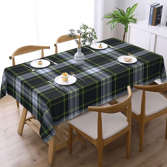 Rectangle Table Cloth, Plaid Clan Gordon Tartan Green White Purple Check Resistant Washable Tablecloth Decorative Table Cover for Dining, Indoor and Outdoor