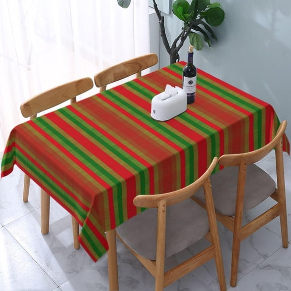 Rectangle Table Cloth, Red Green Gold Stripes Soft Tablecloth Washable Oblong Table Covers Decorative for Kitchen & Table Linens 60" x 84"