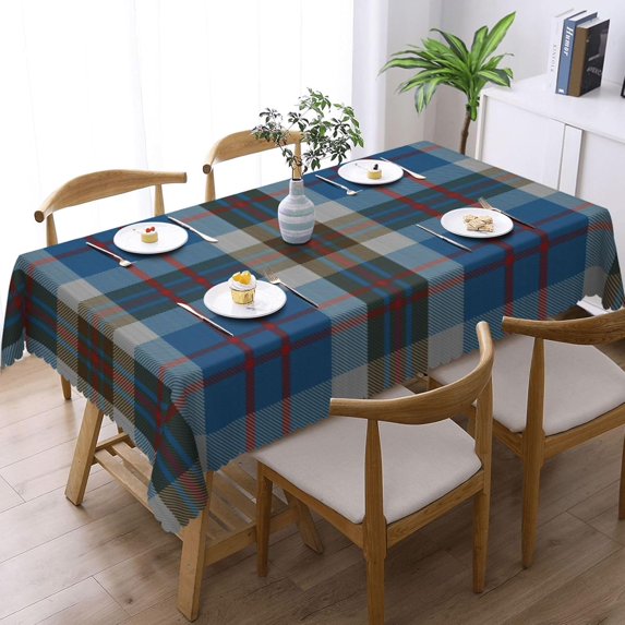 Rectangle Table Cloth, Scottish Clan Thompson Blue and Black Tartan Plaid Resistant Washable Tablecloth Decorative Table Cover for Dining, Indoor and Outdoor