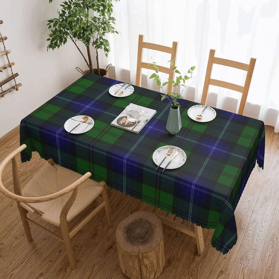 Rectangle Table Cloth, Urquhart Tartan Blue Green Plaid Resistant Washable Tablecloth Decorative Table Cover for Dining, Indoor and Outdoor