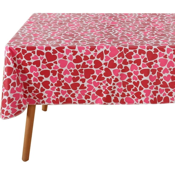 Rectangle Table Cloth for Valentine’s Day - 60x102 Inch Waterproof Red/Pink Love Heart Pattern Tablecloth Vinyl Wipe Clean Table Cover for Valentines Dinner, Kitchen, Wedding Party Table Decor