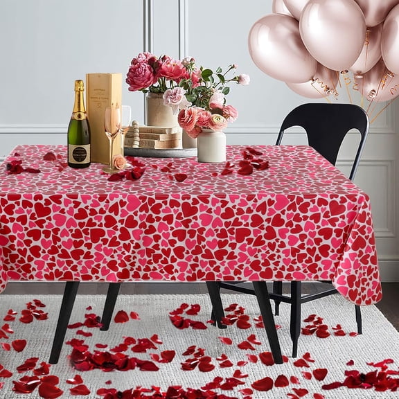 Rectangle Table Cloth for Valentine’s Day - 60x120 Inch Waterproof Red/Pink Love Heart Pattern Tablecloth Vinyl Wipe Clean Table Cover for Valentines Dinner, Kitchen, Wedding Party Table Decor