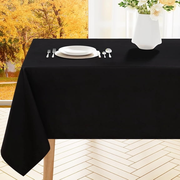 Rectangle Table Cloth, Waterproof Anti-Scratch Polyester Tablecloth, Decorative Washable Fabric Table Cover for Dining, Buffet, Parties and Outdoor, 60x102, Black