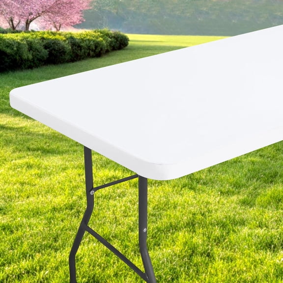 Rectangle Table Cloth, Waterproof Elastic Fitted Tablecloth for 6 Foot Folding Tables, Washable Polyester Tablecloths for Picnic, Camping, Outdoor (White, 30"x72")