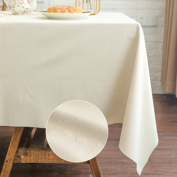 Rectangle Table Cloth, Waterproof Faux Leather Tablecloths,Outdoor Tablecloth, Durable, Stain Resistant, and Easy to Clean for Dining, Parties, and Events, Milky White, 71"×55"