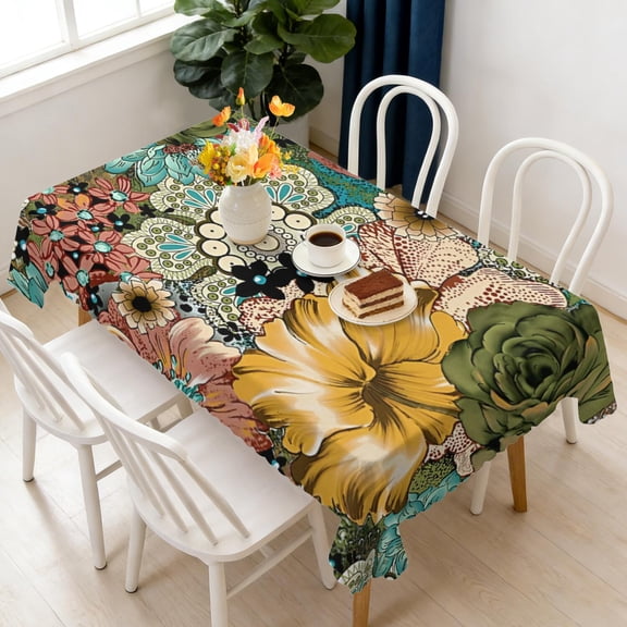 Rectangle Table Cloth, Waterproof Heavy Duty Vinyl Tablecloths, Wipeable Washable Table Cover Floral Rustic Seasonal Table Cover for Party Picnic Dinner Decor (Boho, 60" X 84")