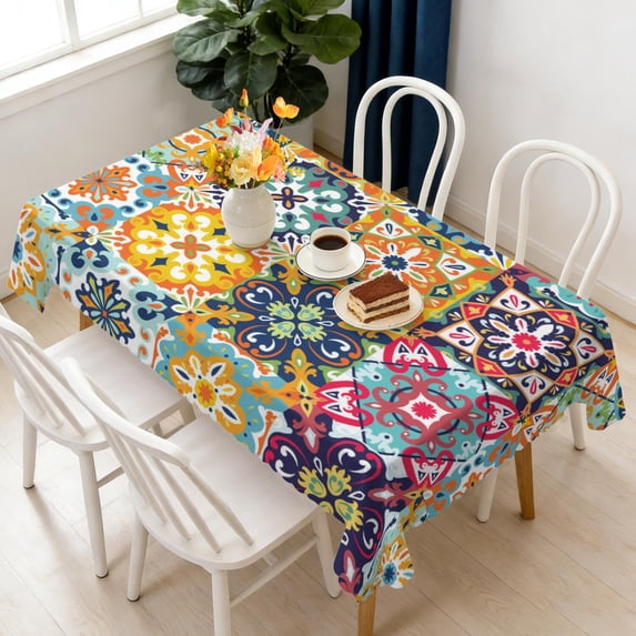 Rectangle Table Cloth, Waterproof Heavy Duty Vinyl Tablecloths, Wipeable Washable Table Cover Floral Rustic Seasonal Table Cover for Party Picnic Dinner Decor (Boho, 60" X 84")