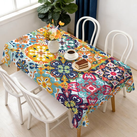 Rectangle Table Cloth, Waterproof Heavy Duty Vinyl Tablecloths, Wipeable Washable Table Cover Floral Rustic Seasonal Table Cover for Party Picnic Dinner Decor (Boho, 60" X 84")