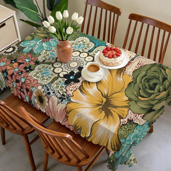 Rectangle Table Cloth, Waterproof Heavy Duty Vinyl Tablecloths, Wipeable Washable Table Cover Floral Rustic Seasonal Table Cover for Party Picnic Dinner Decor (Boho, 60" X 120")