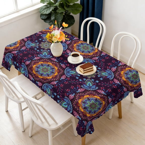 Rectangle Table Cloth, Waterproof Heavy Duty Vinyl Tablecloths, Wipeable Washable Table Cover Floral Rustic Seasonal Table Cover for Party Picnic Dinner Decor (Boho, 60" X 84")