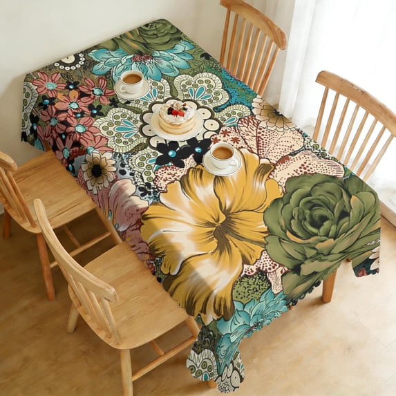 Rectangle Table Cloth, Waterproof Heavy Duty Vinyl Tablecloths, Wipeable Washable Table Cover Floral Rustic Seasonal Table Cover for Party Picnic Dinner Decor (Boho, 60" X 102")
