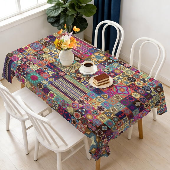 Rectangle Table Cloth, Waterproof Heavy Duty Vinyl Tablecloths, Wipeable Washable Table Cover Floral Rustic Seasonal Table Cover for Party Picnic Dinner Decor (Boho, 60" X 84")