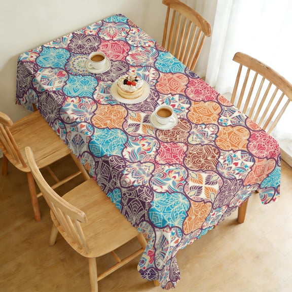 Rectangle Table Cloth, Waterproof Heavy Duty Vinyl Tablecloths, Wipeable Washable Table Cover Floral Rustic Seasonal Table Cover for Party Picnic Dinner Decor (Boho, 60" X 102")