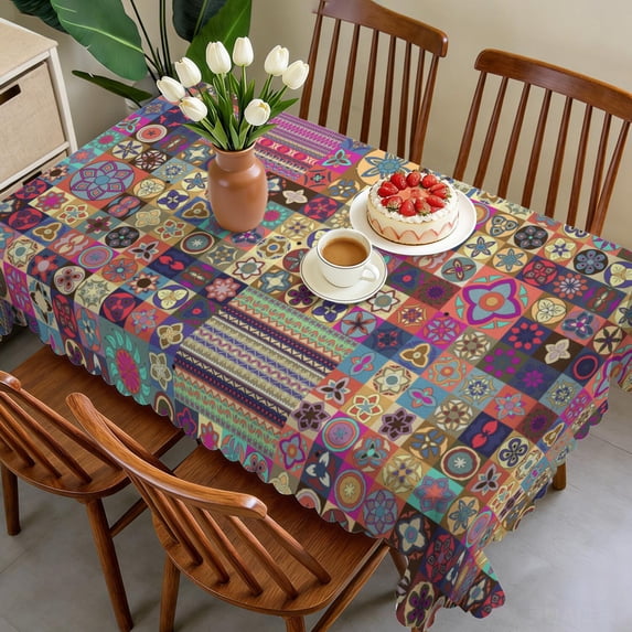 Rectangle Table Cloth, Waterproof Heavy Duty Vinyl Tablecloths, Wipeable Washable Table Cover Floral Rustic Seasonal Table Cover for Party Picnic Dinner Decor (Boho, 60" X 120")