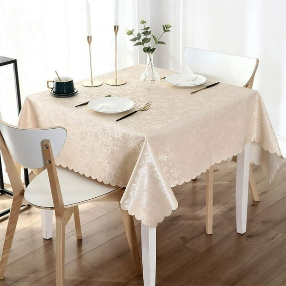 Rectangle Table Cloth, Waterproof Heavy Duty Vinyl Tablecloths, Wipeable Washable Table Cover for Kitchen and Dining Room (Beige, 60" X 84")