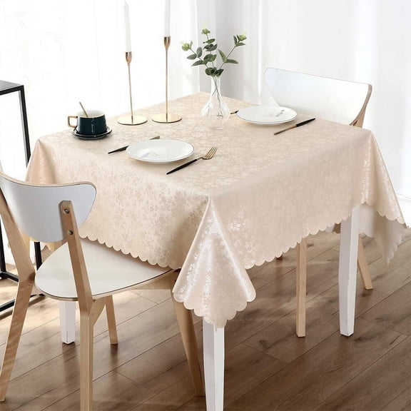 Rectangle Table Cloth, Waterproof Heavy Duty Vinyl Tablecloths, Wipeable Washable Table Cover for Kitchen and Dining Room (Beige, 60" X 84")