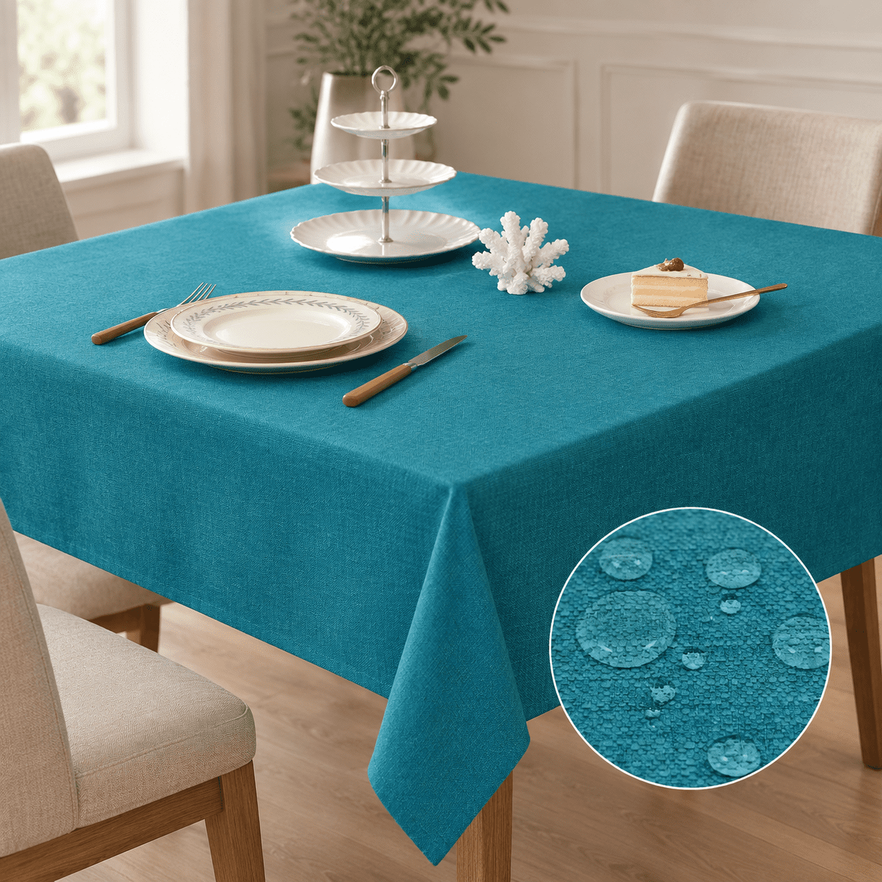 Rectangle Table Cloth Waterproof Lake Blue 95