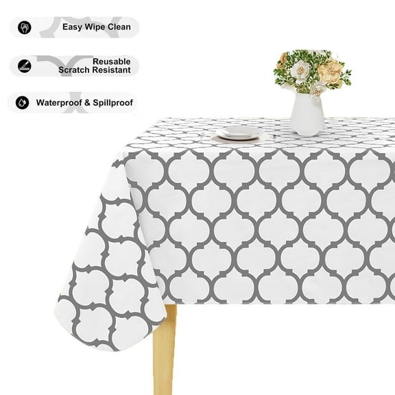 Rectangle Table Cloth, Waterproof & Stain Resistant Table Cloths, Vinyl Tablecloths with Flannel Backing for Anti-slip, Table Cover for Dining/Party/Outdoor - 60 x 84 inch, White