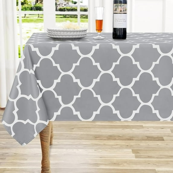 Rectangle Table Cloth, Waterproof Stain Resistant Washable Tablecloth, Moroccan Polyester Table Cover for Dining, Indoor and Outdoor (Khaki and White, 60" x 84")